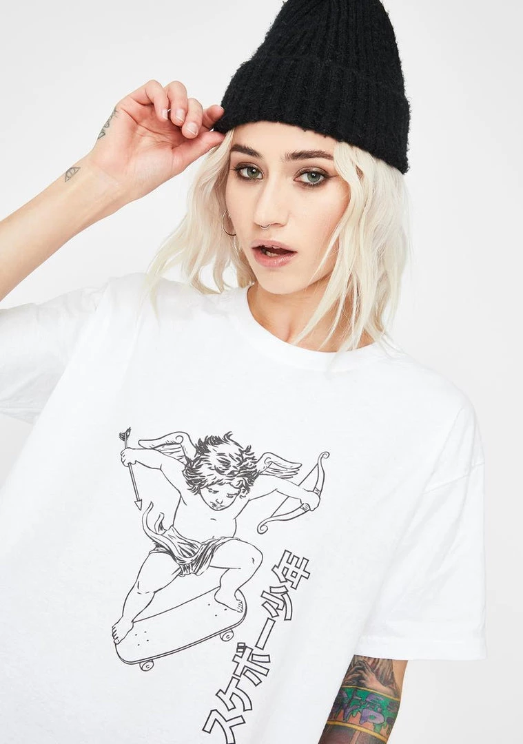 Daisy Street Cherub Graphic Print Tee Tops
