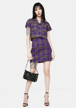 Daisy Street Bottoms Kaya Purple Plaid Mini Skirt