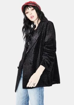 Daisy Street Velvet Boyfriend Blazer Outerwear