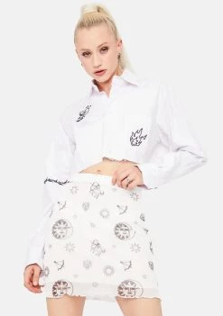 Daisy Street Sun And Stars Mesh Mini Skirt