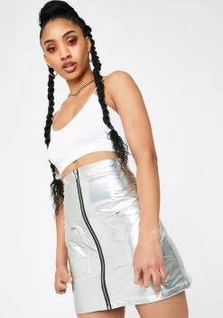 Daisy Street Silver Vinyl High Waisted Skirt