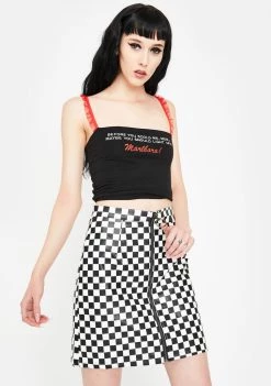 Daisy Street Checkered Vinyl A-Line Mini Skirt Bottoms