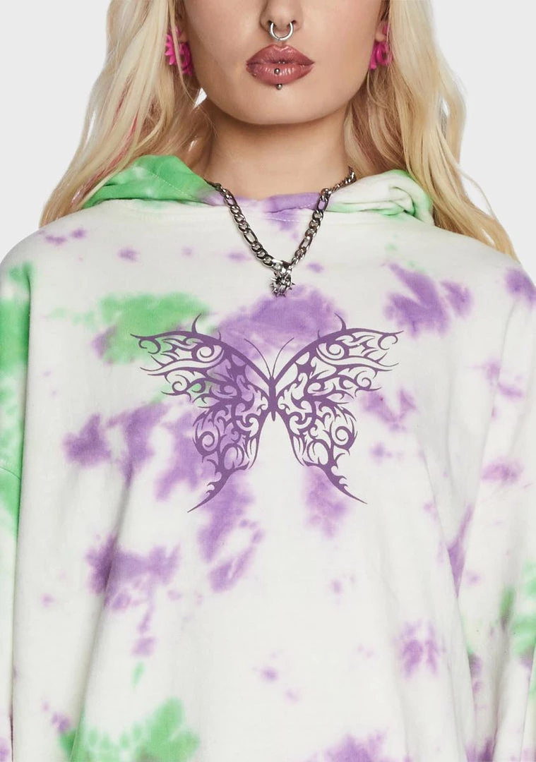 Daisy Street Butterfly Printed Tie Dye Hoodie