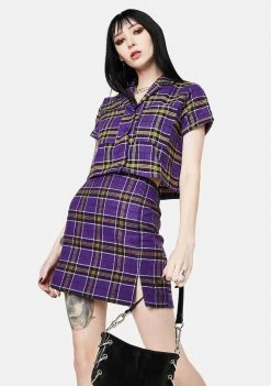 Daisy Street Bottoms Kaya Purple Plaid Mini Skirt