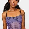 Daisy Street Tops Purple Floral Mesh Crop Top