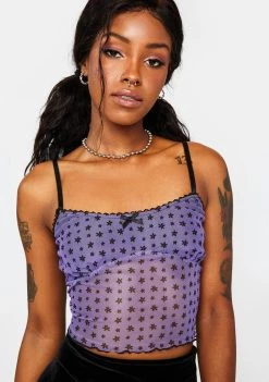Daisy Street Tops Purple Floral Mesh Crop Top