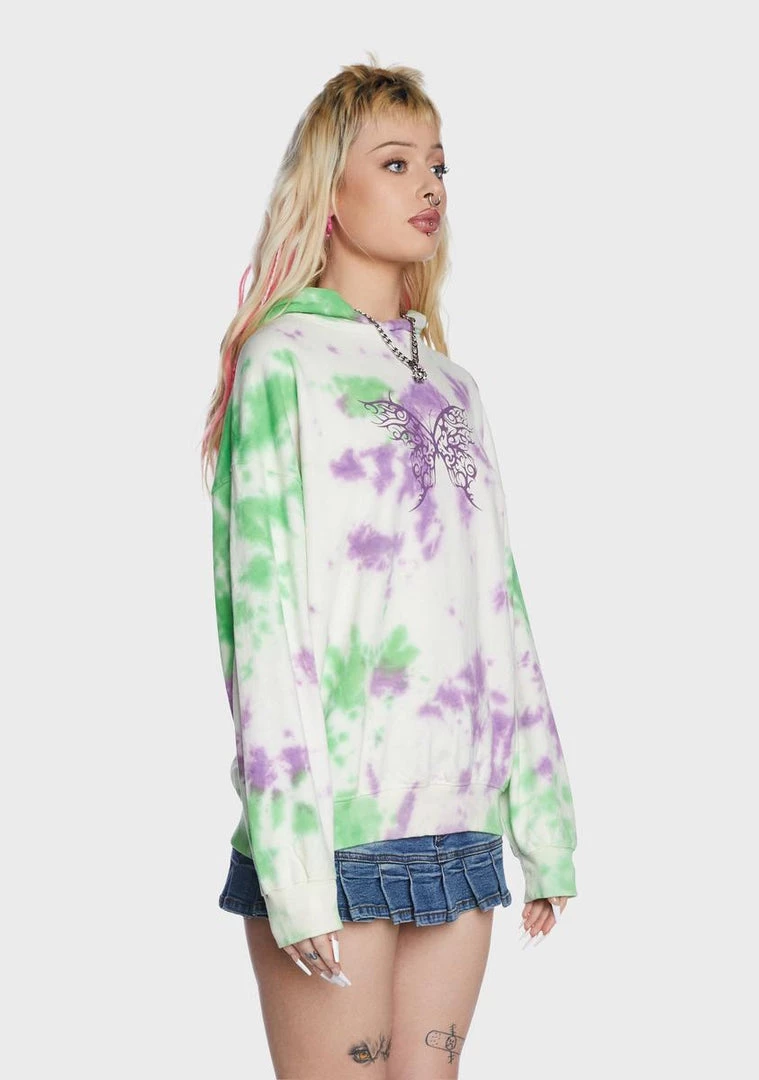 Daisy Street Butterfly Printed Tie Dye Hoodie