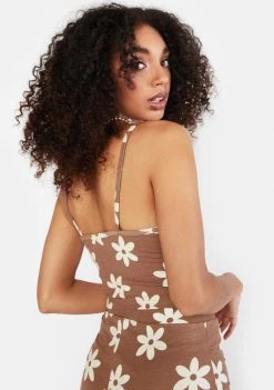 Daisy Street Tan Floral Crop Top Tops
