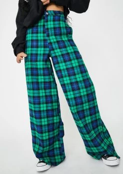 Daisy Street Bottoms Green Checkered Print Wide Leg Pants