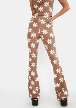 Daisy Street Tan Floral Fit And Flare Pants