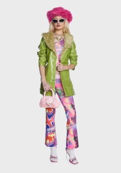 Daisy Street Green Faux Leather Fur Trim Coat Faux Fur Coats