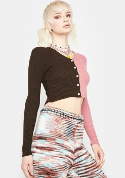 Daisy Street Tops 90s Two Tone Cropped Cardigan