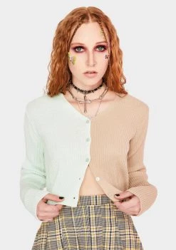 Daisy Street 90's Split Color Cropped Cardigan Tops