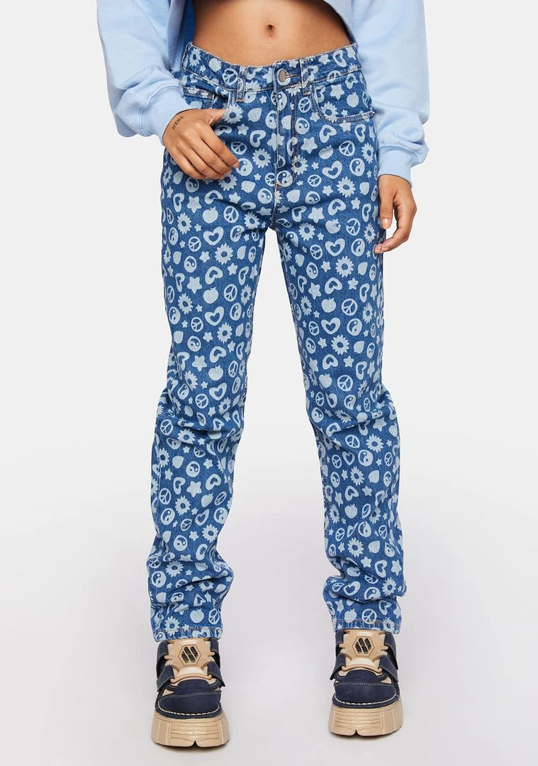 Daisy Street Printed Dad Jeans