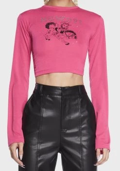Daisy Street Howdy Rhinestone Crop Top Long Sleeves