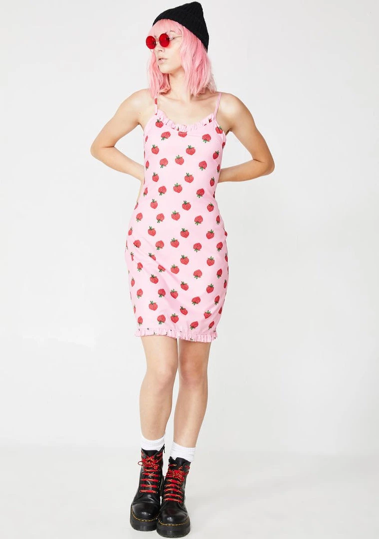 Daisy Street Strawberry Print Mini Dress
