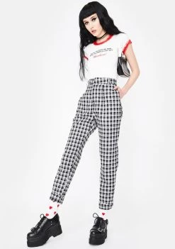 Daisy Street Bottoms Black White Check Tapered Pants