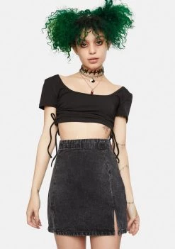 Daisy Street Bottoms Denim Notched Mini Skirt