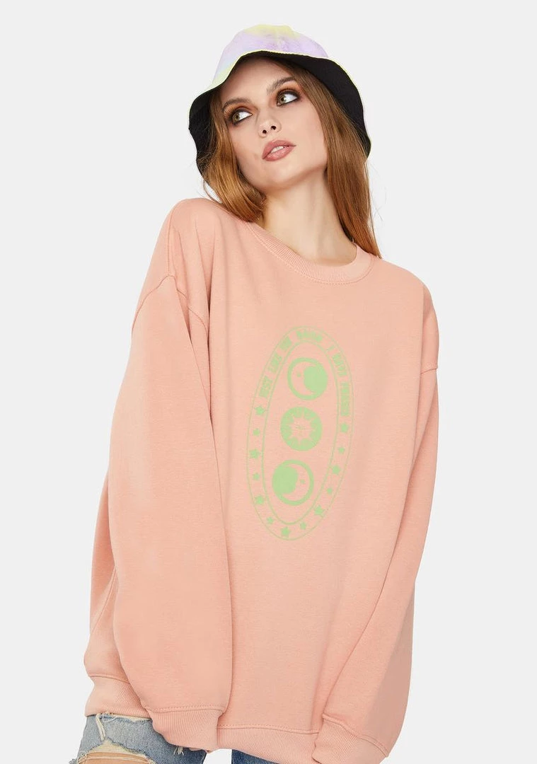 Daisy Street Overdyed Phases Of The Moon Graphic Sweater