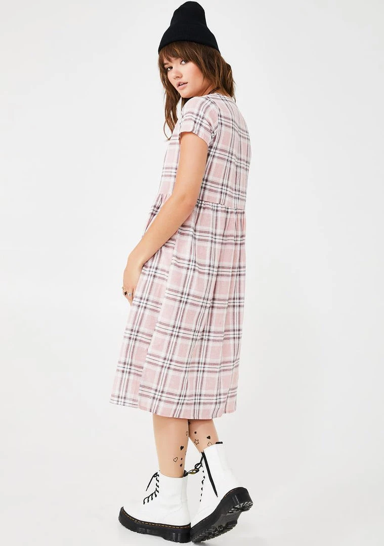 Daisy Street Check Print Smocked Midi Dress