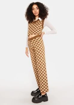 Daisy Street Knitted Checkered Trousers Bottoms
