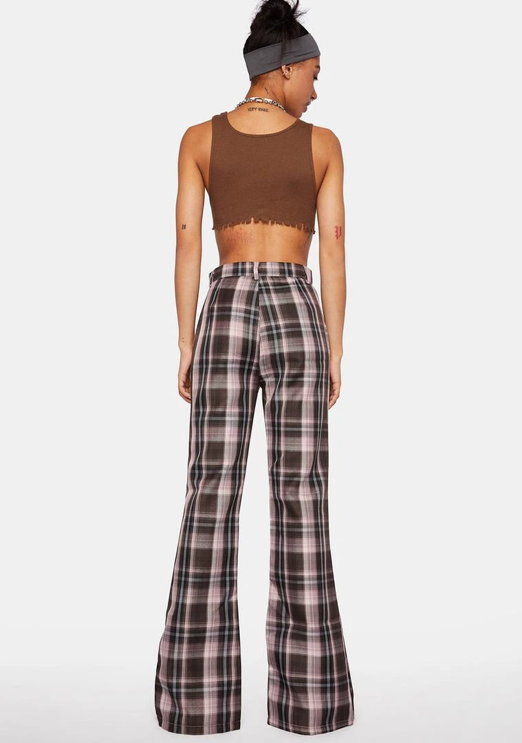 Daisy Street Bottoms Brown Split Plaid Trousers