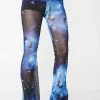 Daisy Street Galaxy Print Mesh Flared Trousers Bottoms
