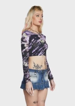 Daisy Street Tie Dye Butterfly Crop Top Long Sleeve Crop Top