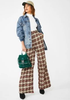 Daisy Street Red Checker Print Wide Leg Trousers Bottoms