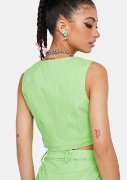 Daisy Street Neon Green Vegan Leather Crop Top