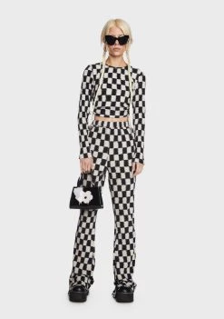 Daisy Street Checkered Flared Trousers Flares
