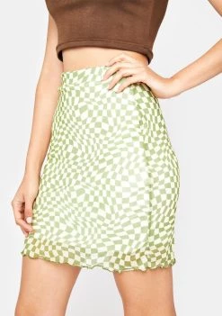 Daisy Street Sophia Mesh Checkered Skirt Bottoms