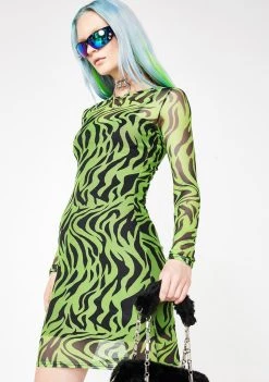 Daisy Street Zebra Print Mesh Dress Dresses