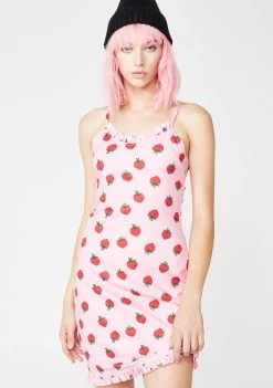 Daisy Street Strawberry Print Mini Dress