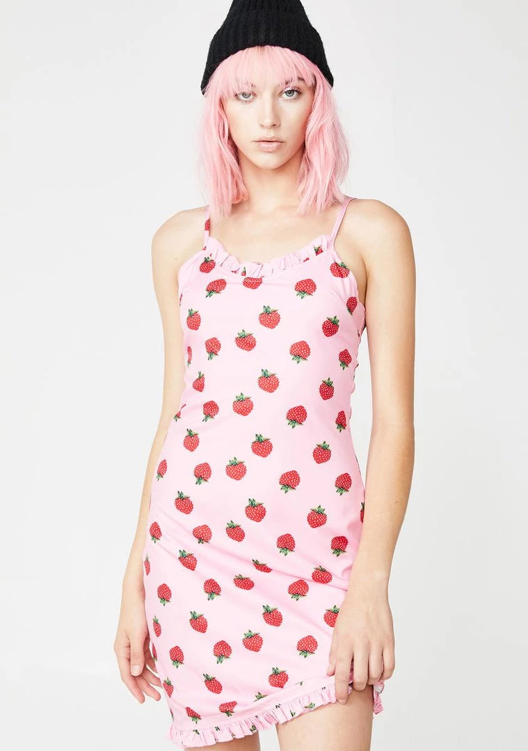Daisy Street Strawberry Print Mini Dress
