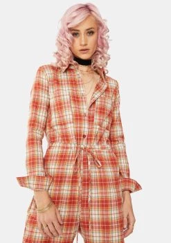 Daisy Street Relaxed Plaid Jumpsuit