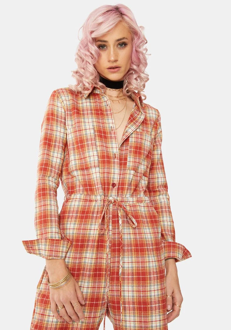 Daisy Street Relaxed Plaid Jumpsuit