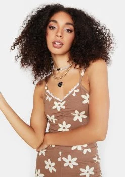 Daisy Street Tan Floral Crop Top Tops