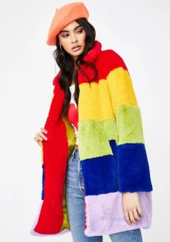 Daisy Street Rainbow Faux Fur Coat