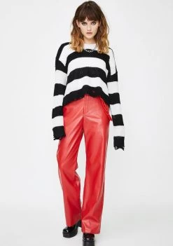 Daisy Street Red Chain Vegan Leather Trousers Bottoms