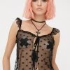 Daisy Street Spotted Mesh Tie Front Top Tops