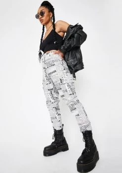 Daisy Street News Paper High Waisted Pants Bottoms