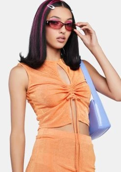 Daisy Street Orange Ruched Front Crop Top