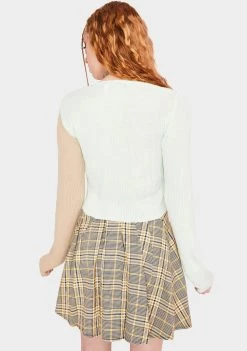 Daisy Street 90's Split Color Cropped Cardigan Tops