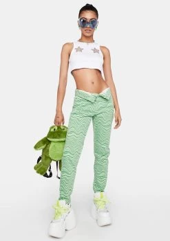 Daisy Street Green Wavy Print Mom Jeans High Waisted Jeans