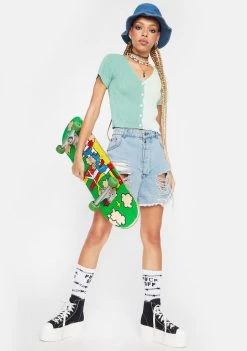 Daisy Street 90s Short Sleeve Two Tone Cardigan Knit Cardigans