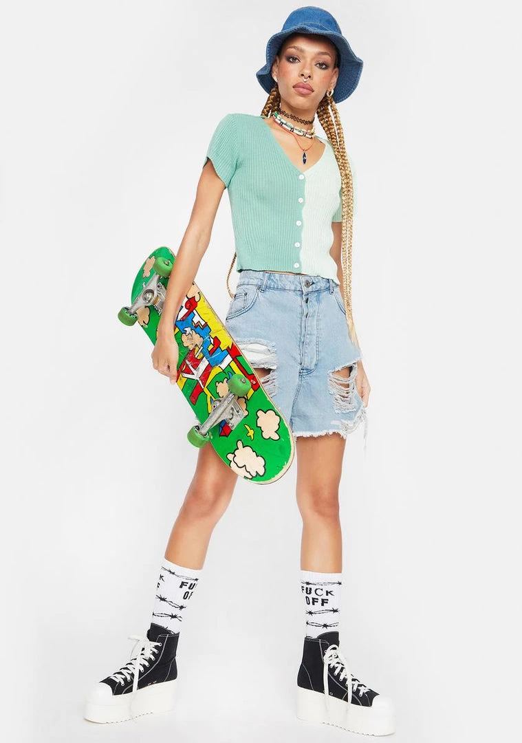 Daisy Street 90s Short Sleeve Two Tone Cardigan Knit Cardigans