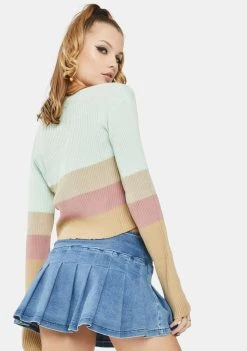 Daisy Street Tops Pastel 90's Crop Stripe Cardigan