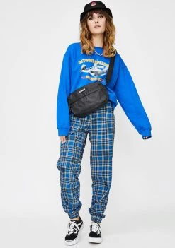 Daisy Street Checkered High Waist Slim Joggers Bottoms