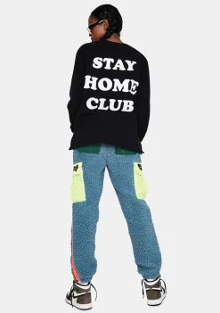 Daisy Street Black Stay At Home Crewneck Sweatshirt Tops